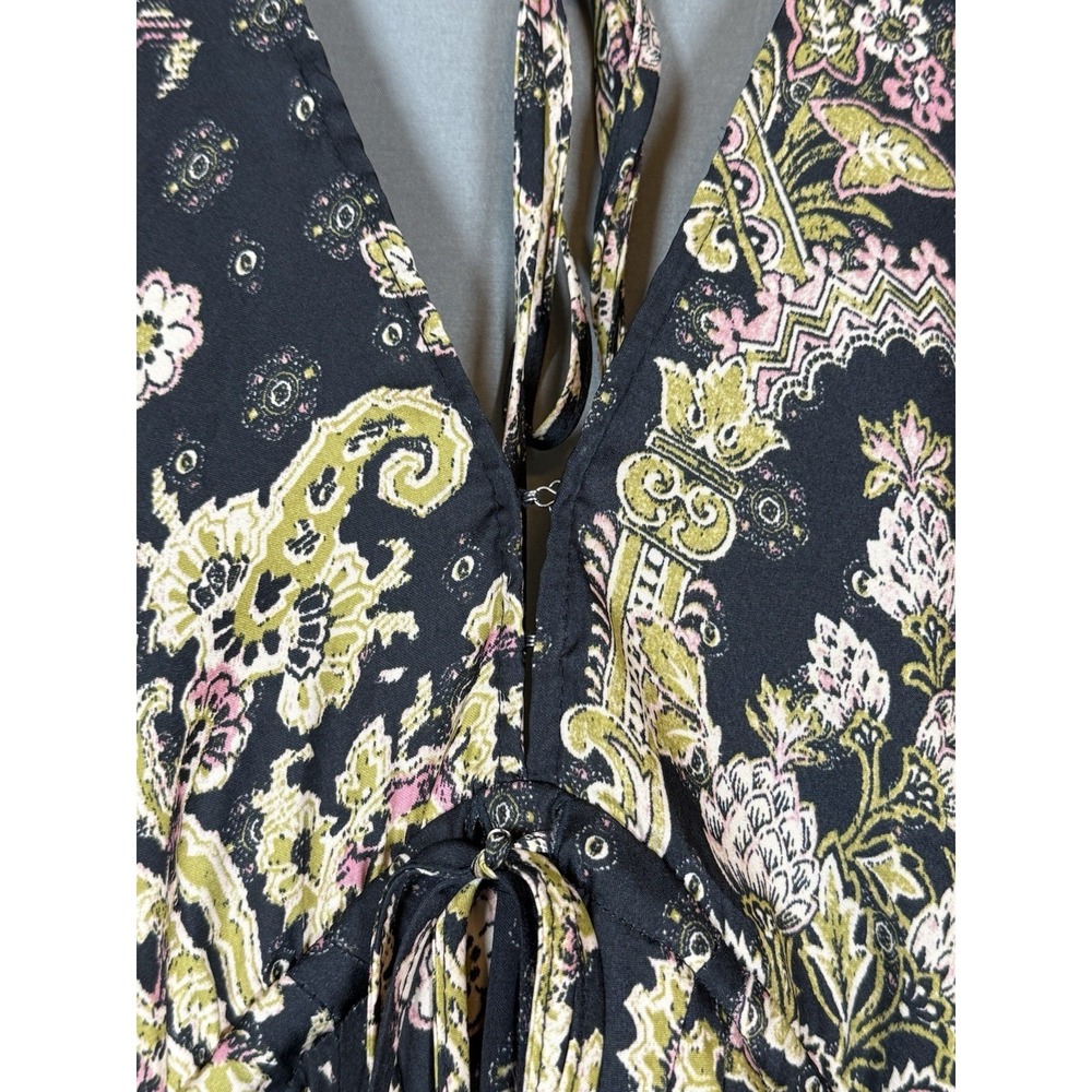 Free People Arzel Mini Dress Black Combo Paisley Festival Boho V Neck XS - Picture 8 of 16